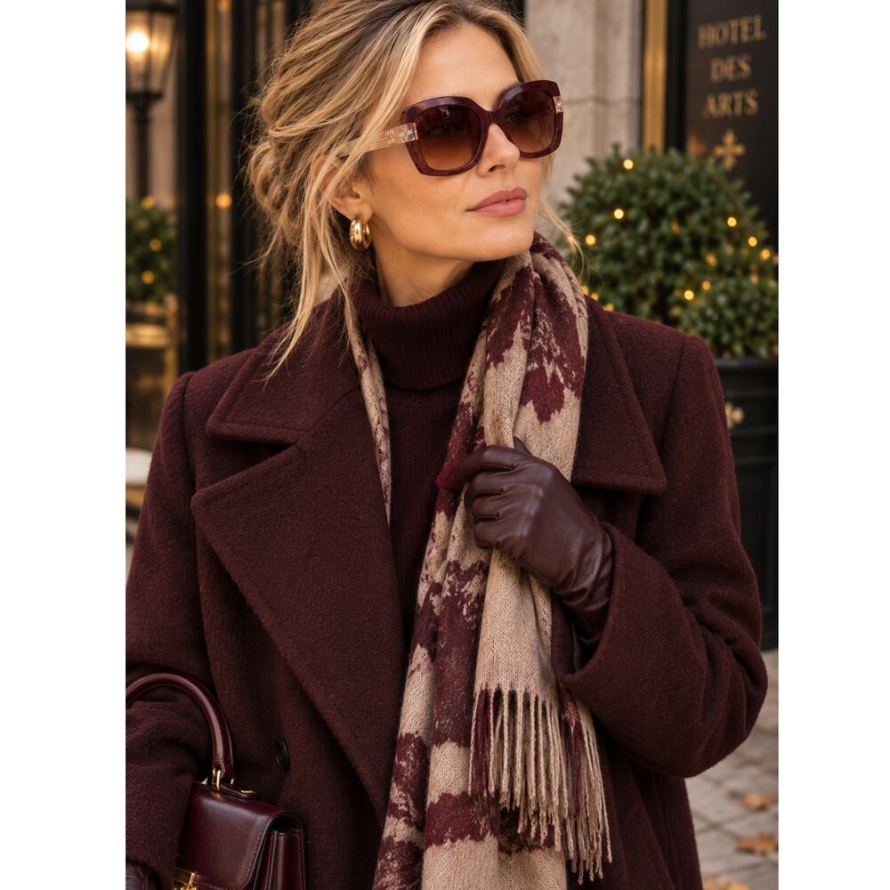 Bally Oversized Bordeaux Butterfly Square Sunglasses Gradient Lens w/ case